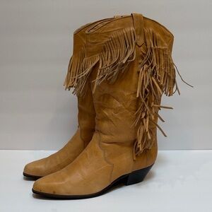 dingo Fringe Mid-Calf Western Boots in Tan, Size 8.5
